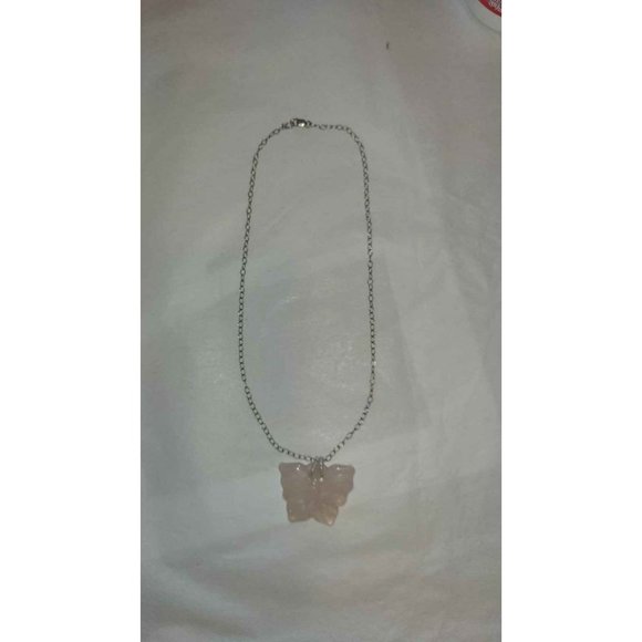Sterling Silver Rose Quartz Butterfly Pendant  Necklace - Picture 3 of 8